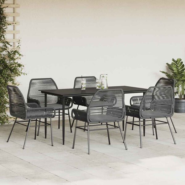 7 részes fekete polyrattan üveg kerti étkezőgarnitúra párnákkal