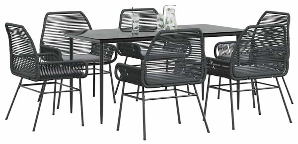 7 részes fekete polyrattan üveg kerti étkezőgarnitúra párnákkal