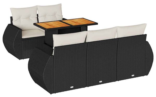 6 részes fekete polyrattan kerti ülőgarnitúra párnákkal