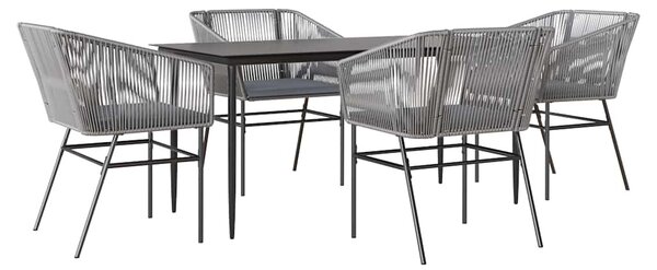 5 részes szürke polyrattan üveg kerti étkezőgarnitúra párnával
