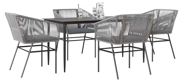 5 részes szürke polyrattan üveg kerti étkezőgarnitúra párnával