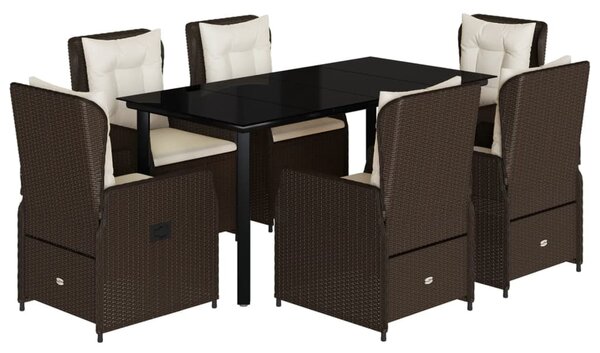 7 részes barna polyrattan kerti étkezőgarnitúra párnával