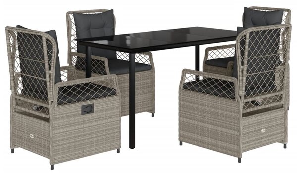 5részes világosszürke polyrattan kerti étkezőgarnitúra párnával