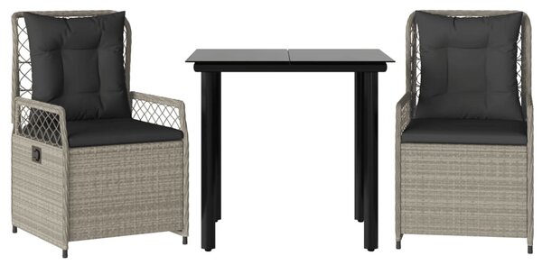 3részes világosszürke polyrattan kerti étkezőgarnitúra párnával