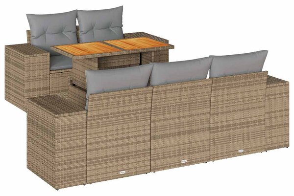 6 részes bézs polyrattan kerti ülőgarnitúra párnával