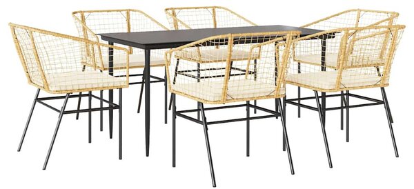 7 észes barna polyrattan üveg kerti étkezőgarnitúra párnával