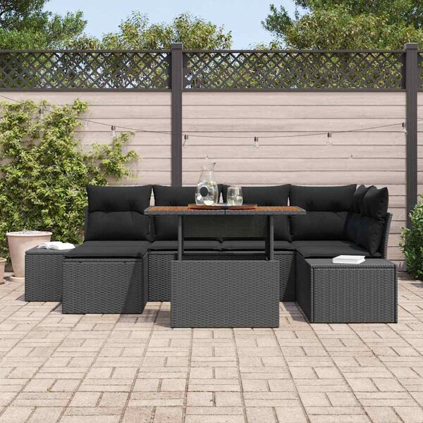 Kerti Kanapé Szett tárolóval 7 pcs Fekete Poli rattan