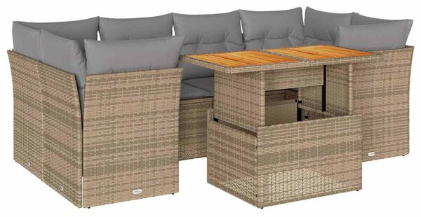 7 részes bézs polyrattan kerti ülőgarnitúra párnákkal