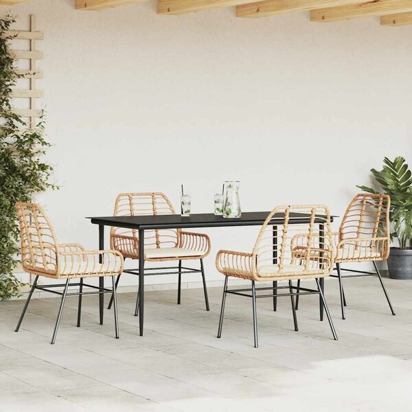 5 észes barna polyrattan üveg kerti étkezőgarnitúra párnával