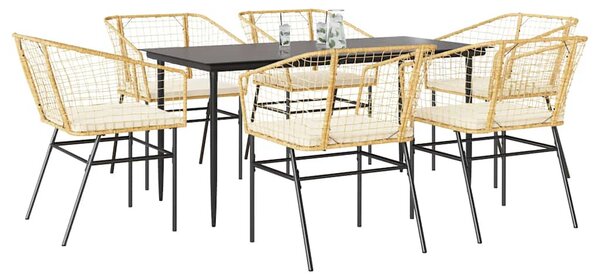 7 észes barna polyrattan üveg kerti étkezőgarnitúra párnával