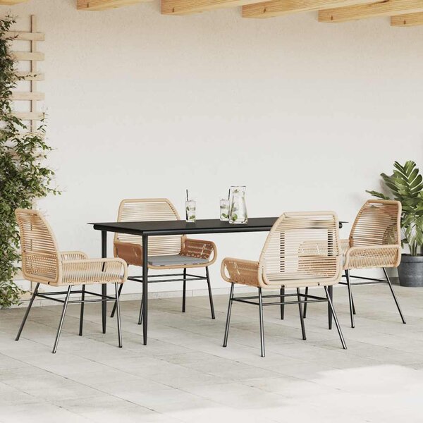 5 észes barna polyrattan üveg kerti étkezőgarnitúra párnával