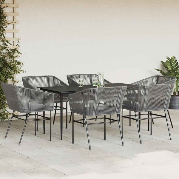 7 részes szürke polyrattan üveg kerti étkezőgarnitúra párnával