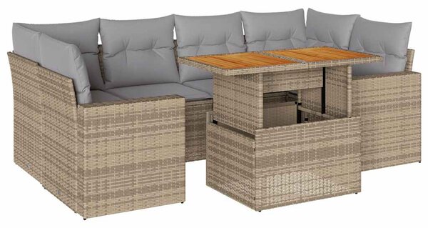 7 részes bézs polyrattan kerti ülőgarnitúra párnákkal