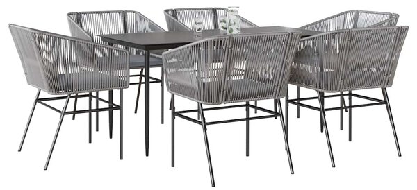 7 részes szürke polyrattan üveg kerti étkezőgarnitúra párnával