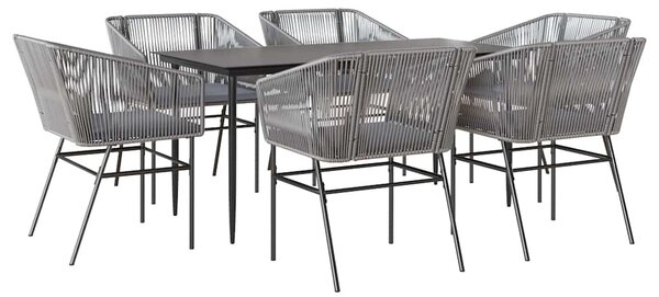 7 részes szürke polyrattan üveg kerti étkezőgarnitúra párnával