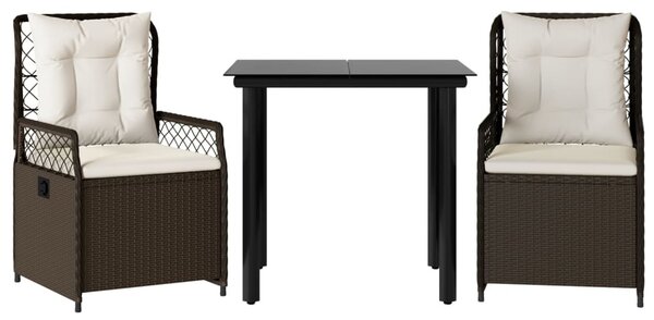3 részes barna polyrattan kerti étkezőgarnitúra párnával