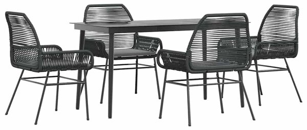 5 részes fekete polyrattan üveg kerti étkezőgarnitúra párnákkal