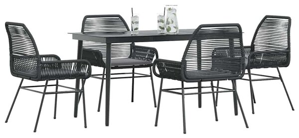 5 részes fekete polyrattan üveg kerti étkezőgarnitúra párnákkal