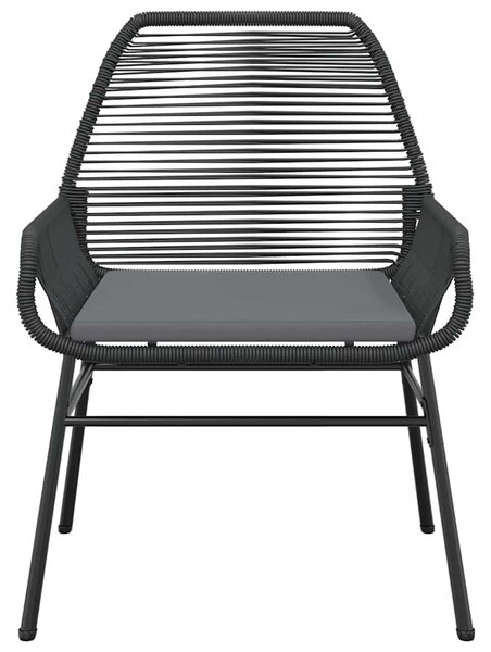 7 részes fekete polyrattan üveg kerti étkezőgarnitúra párnákkal