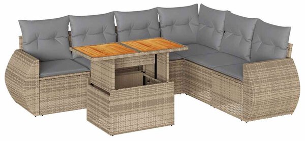 7 részes bézs polyrattan kerti ülőgarnitúra párnákkal