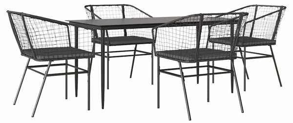 5 részes fekete polyrattan üveg kerti étkezőgarnitúra párnákkal