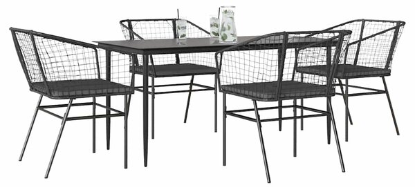 5 részes fekete polyrattan üveg kerti étkezőgarnitúra párnákkal