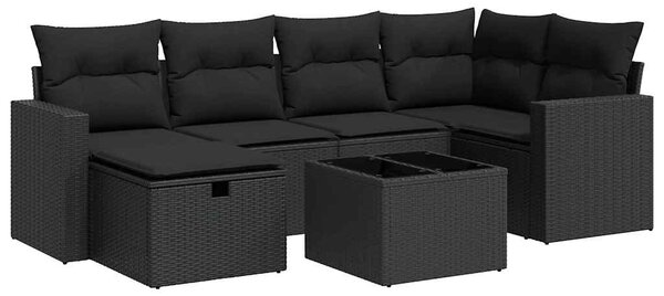 7 részes fekete polyrattan kerti ülőgarnitúra párnával