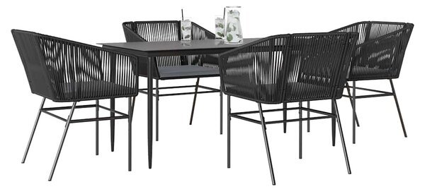 5 részes fekete polyrattan üveg kerti étkezőgarnitúra párnákkal