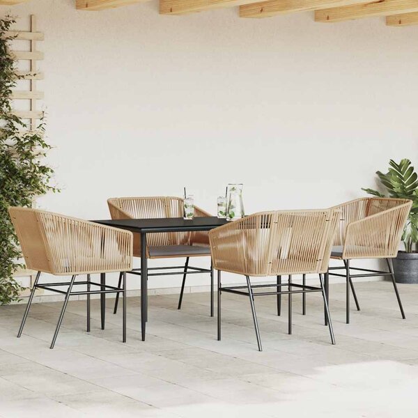 5 észes barna polyrattan üveg kerti étkezőgarnitúra párnával