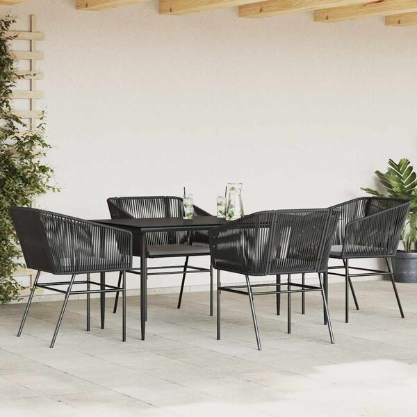 5 részes fekete polyrattan üveg kerti étkezőgarnitúra párnákkal