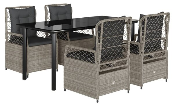 5részes világosszürke polyrattan kerti étkezőgarnitúra párnával