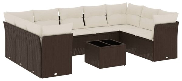 10 részes barna polyrattan kerti ülőgarnitúra párnákkal