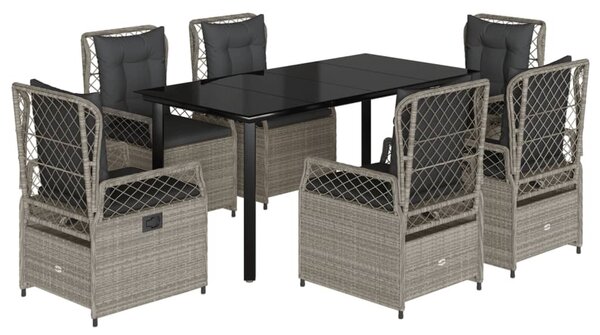 7 részes világosszürke polyrattan kerti étkezőszett párnával