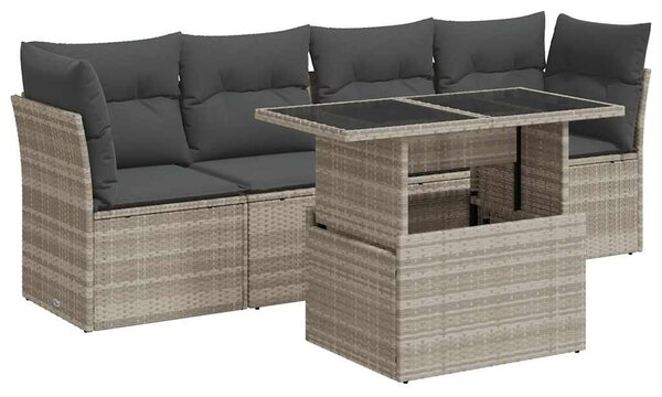 5 részes világosszürke polyrattan kerti ülőgarnitúra párnákkal