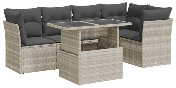 6 részes világosszürke polyrattan kerti ülőgarnitúra párnákkal