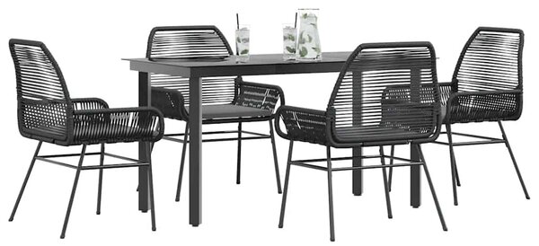 5 részes fekete polyrattan üveg kerti étkezőgarnitúra párnákkal