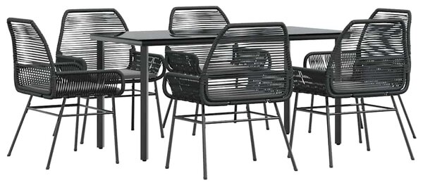 7 részes fekete polyrattan üveg kerti étkezőgarnitúra párnákkal