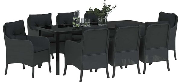 Kert étkező szett párnával 9 pcs Fekete polirattan