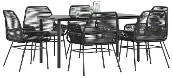 7 részes fekete polyrattan üveg kerti étkezőgarnitúra párnákkal