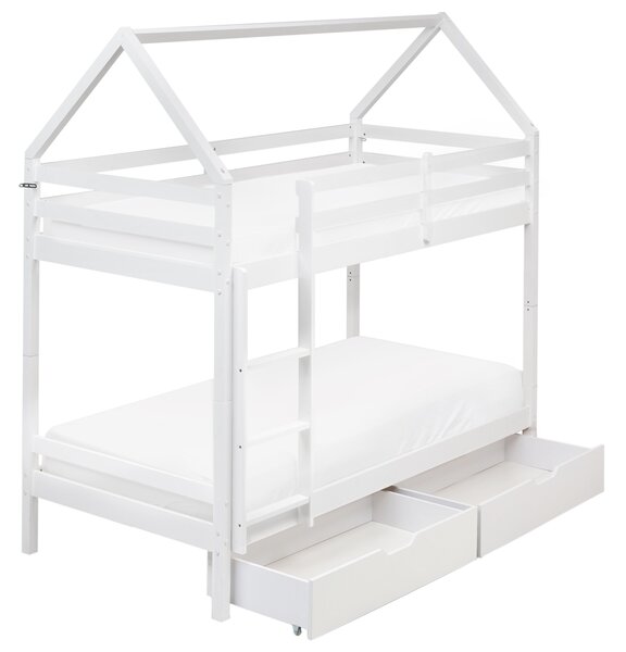 Emeletes ágy fiókokkal Ház Fenyő TERNAS 90 x 200 cm Ágyneműtartóval Fehér