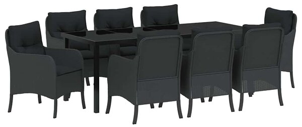Kert étkező szett párnával 9 pcs Fekete polirattan