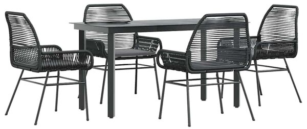 5 részes fekete polyrattan üveg kerti étkezőgarnitúra párnákkal