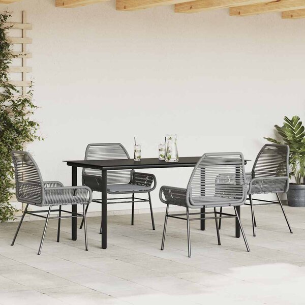 5 részes szürke polyrattan üveg kerti étkezőgarnitúra párnával