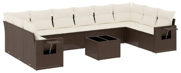 11 részes barna polyrattan kerti ülőgarnitúra párnákkal