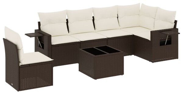7 részes barna polyrattan kerti ülőgarnitúra párnákkal