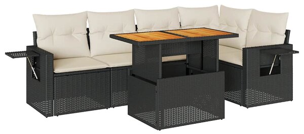 6 részes fekete polyrattan kerti ülőgarnitúra párnákkal