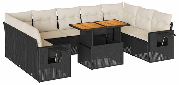 10 részes fekete polyrattan kerti ülőgarnitúra párnákkal