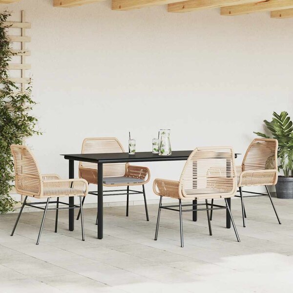 5 észes barna polyrattan üveg kerti étkezőgarnitúra párnával
