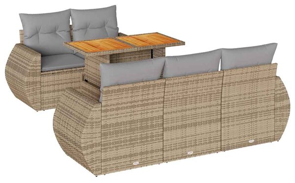 6 részes bézs polyrattan kerti ülőgarnitúra párnával
