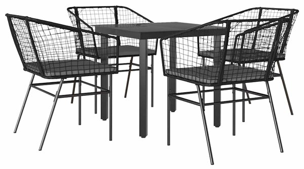 5 részes fekete polyrattan üveg kerti étkezőgarnitúra párnákkal